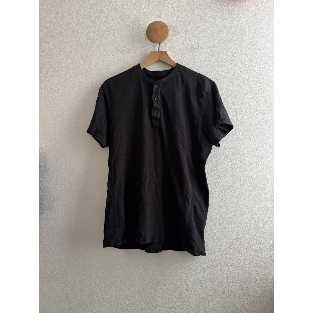 Rag & Bone Mens Black Cotton Short Sleeve Henley Shirt Size Medium